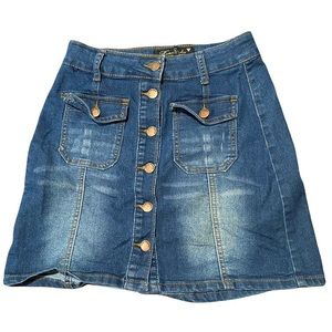 Roma Studio Vintage Denim Blue Jean Mini Skirt Button Front Size S distressed